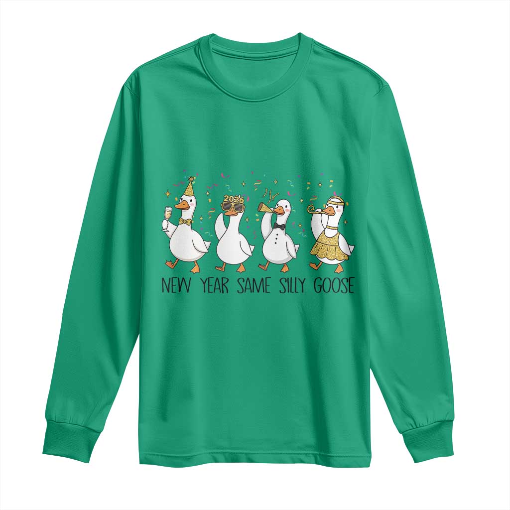Silly Goose New Years 2026 Long Sleeve Shirt Cute Goose Party Holiday TS14 Irish Green Print Your Wear