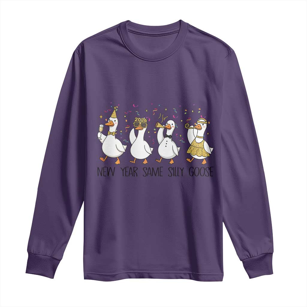 Silly Goose New Years 2026 Long Sleeve Shirt Cute Goose Party Holiday TS14 Purple Print Your Wear