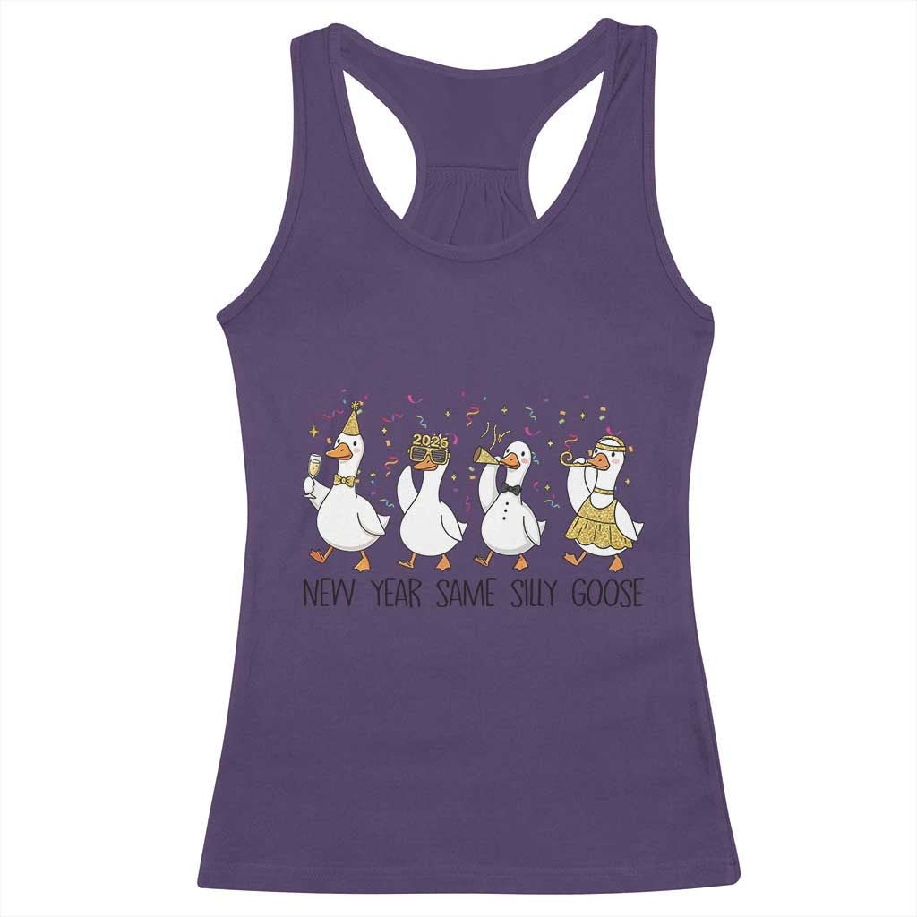 Silly Goose New Years 2026 Racerback Tank Top Cute Goose Party Holiday TS14 Purple Print Your Wear