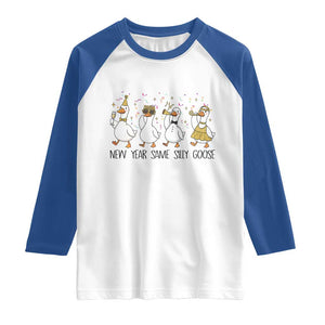 Silly Goose New Years 2026 Raglan Shirt Cute Goose Party Holiday TS14 White Royal Print Your Wear