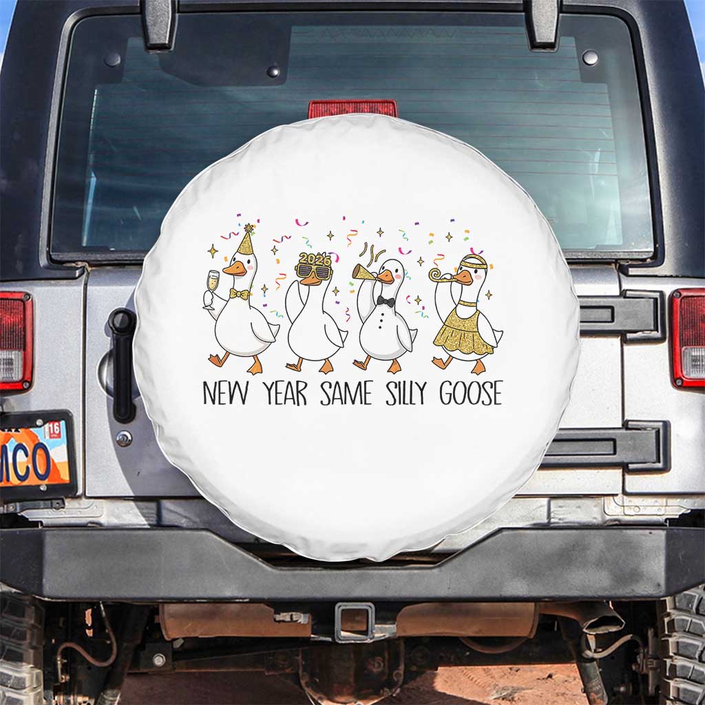 Silly Goose New Years 2026 Spare Tire Cover Cute Goose Party Holiday TS14 No hole White Print Your Wear