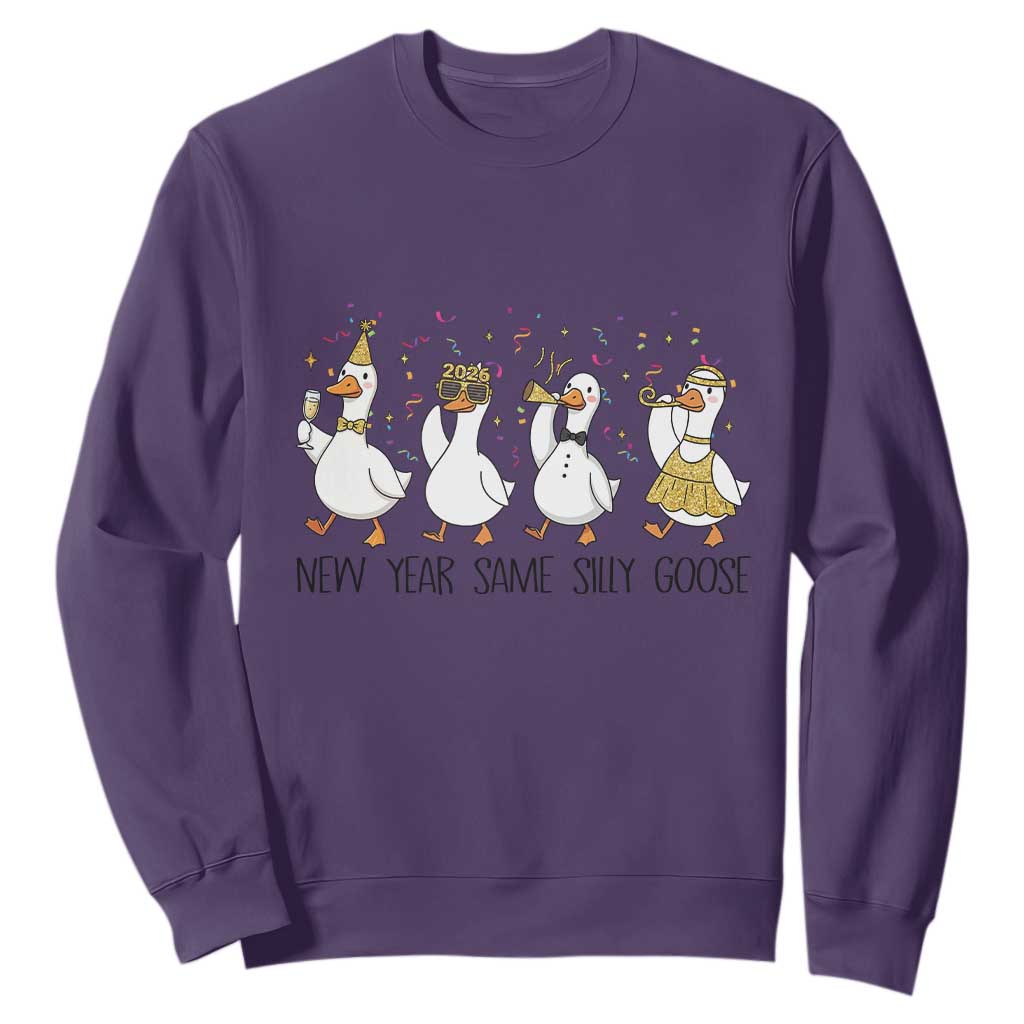 Silly Goose New Years 2026 Sweatshirt Cute Goose Party Holiday TS14 Purple Print Your Wear