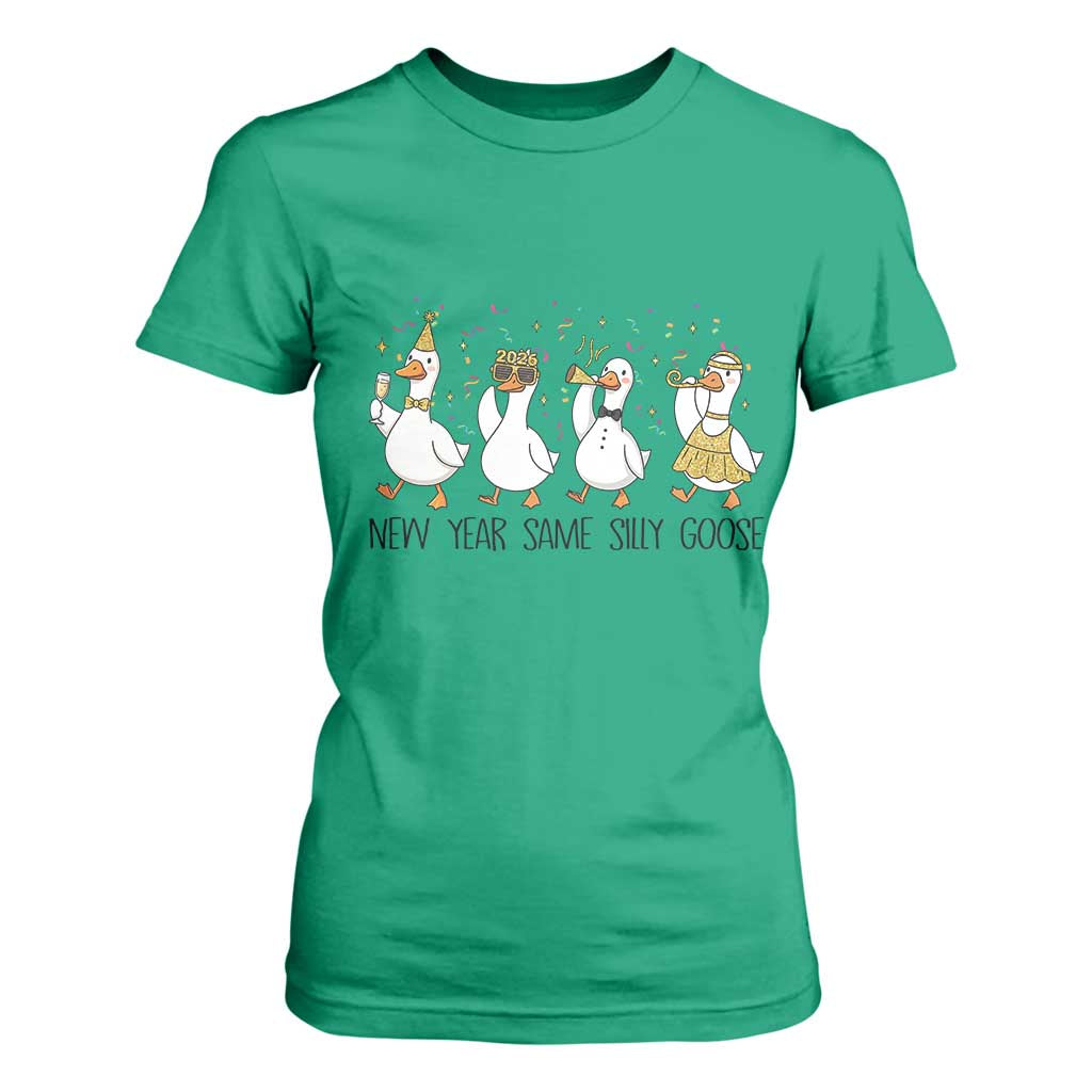Silly Goose New Years 2026 T Shirt For Women Cute Goose Party Holiday TS14 Irish Green Print Your Wear