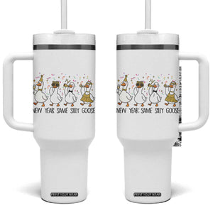 Silly Goose New Years 2026 Tumbler With Handle Cute Goose Party Holiday TS14 One Size: 40 oz White Print Your Wear