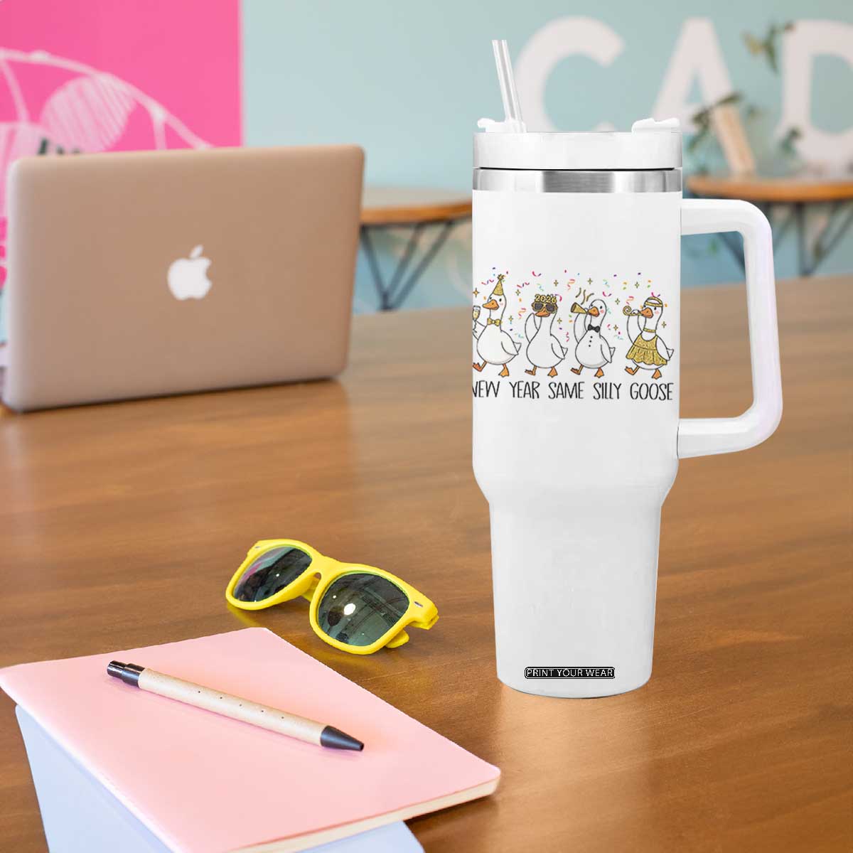 Silly Goose New Years 2026 Tumbler With Handle Cute Goose Party Holiday TS14 Print Your Wear