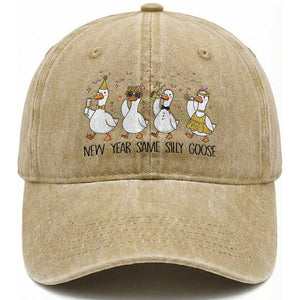 Silly Goose New Years 2026 Washed Cotton Baseball Cap Cute Goose Party Holiday TS14 Washed Cap Universal Fit Khaki Print Your Wear