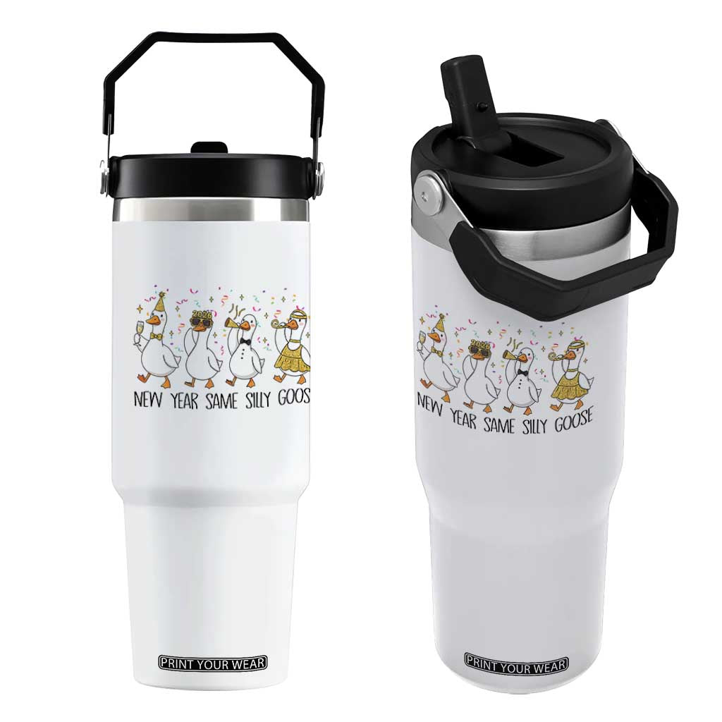 Silly Goose New Years 2026 Flip Straw Tumbler Cute Goose Party Holiday TS14 One Size: 30 oz White Print Your Wear