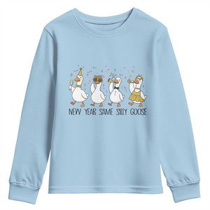 Silly Goose New Years 2026 Youth Sweatshirt Cute Goose Party Holiday TS14 Light Blue Print Your Wear