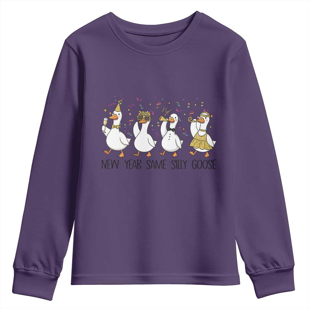 Silly Goose New Years 2026 Youth Sweatshirt Cute Goose Party Holiday TS14 Purple Print Your Wear