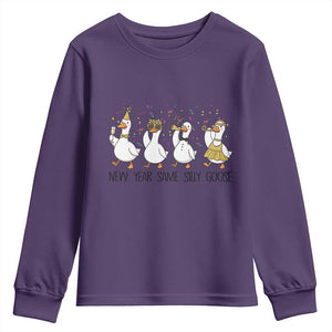 Silly Goose New Years 2026 Youth Sweatshirt Cute Goose Party Holiday TS14 Purple Print Your Wear