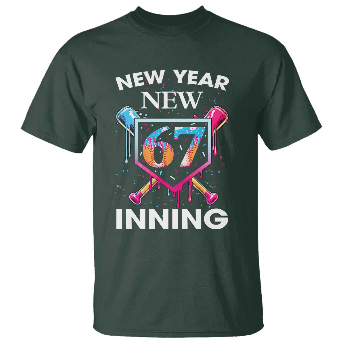 Funny Six Seven Meme T Shirt 67 Number Sports American Football Ice Cream Drip TS14 Dark Forest Green Print Your Wear