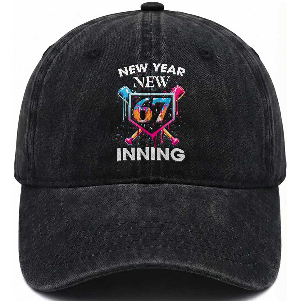 Funny Six Seven Meme Washed Cotton Baseball Cap 67 Number Sports American Football Ice Cream Drip TS14 Washed Cap Universal Fit Black Print Your Wear