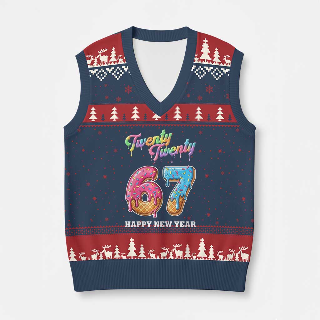 67 Six Seven Meme V-Neck Knit Sweater Vest New Year 2026 Ice Cream Drip TS14 Navy Red Print Your Wear