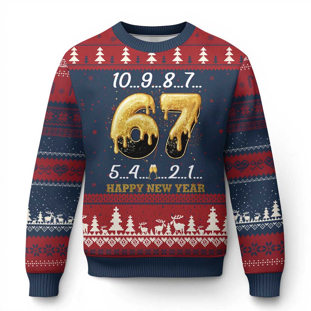 67 Six Seven Meme Ugly Christmas Sweater Happy New Year 2026 TS14 Navy Red Print Your Wear