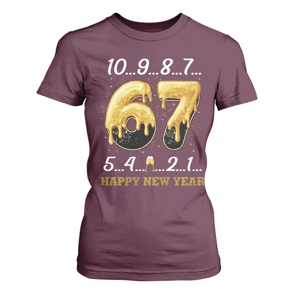 67 Six Seven Meme T Shirt For Women Happy New Year 2026 TS14 Maroon Print Your Wear