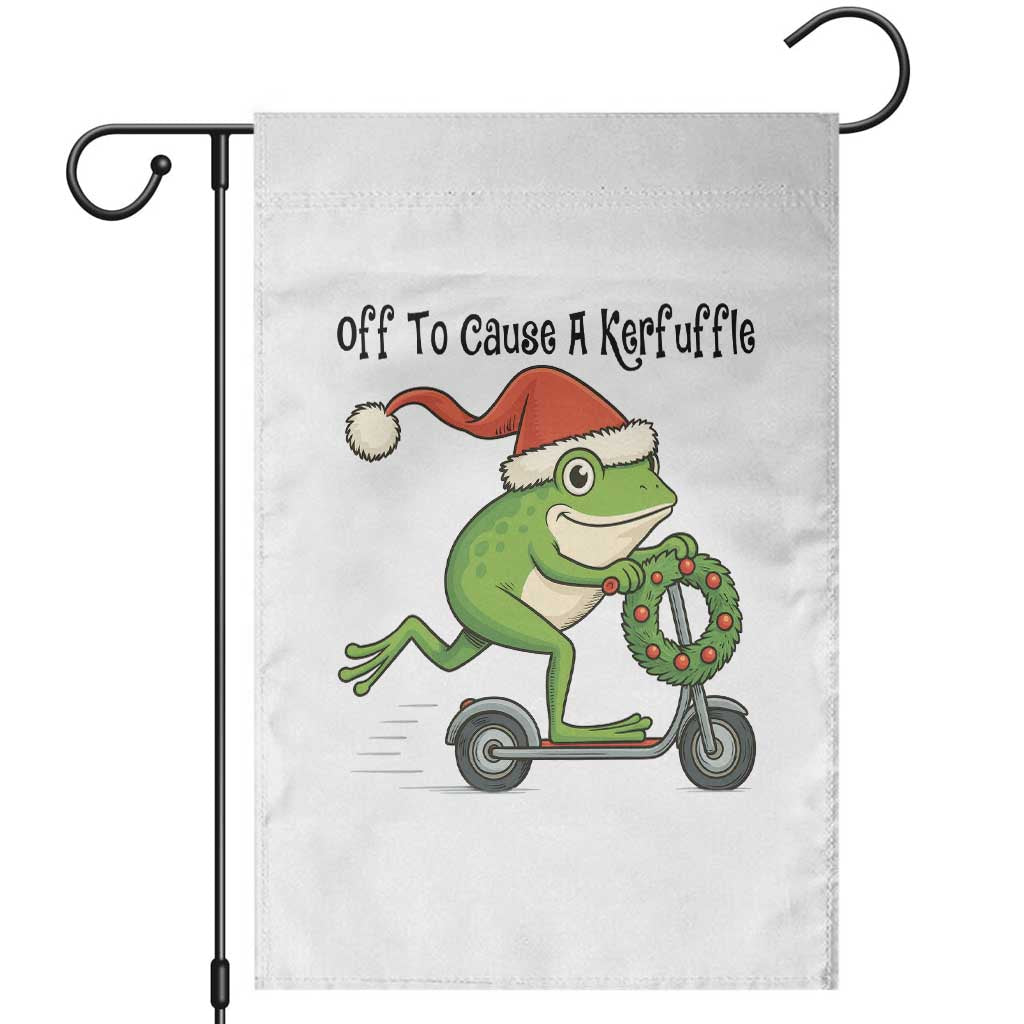 Off To Cause A Kerfuffle Garden Flag Funny Frog Christmas Meme Weirdcore TS14 White Print Your Wear