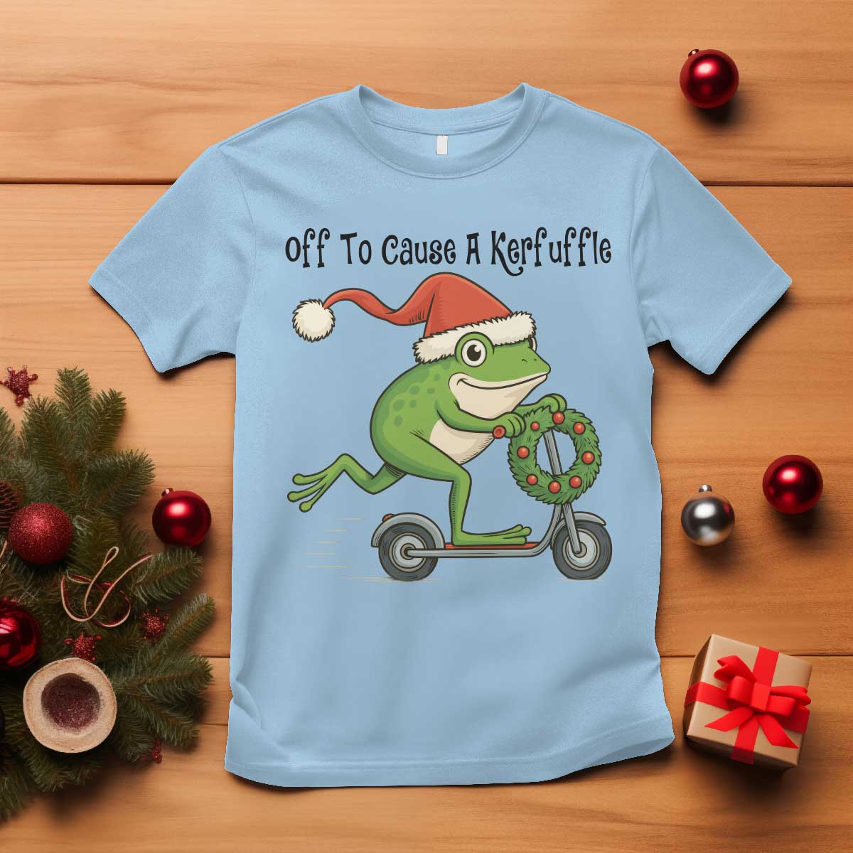 Off To Cause A Kerfuffle T Shirt Funny Frog Christmas Meme Weirdcore TS14 Light Blue Print Your Wear