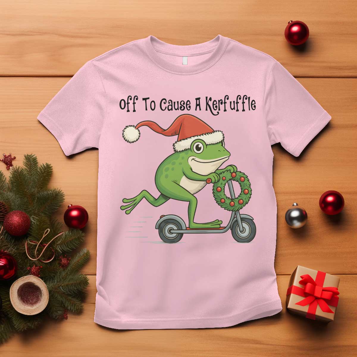 Off To Cause A Kerfuffle T Shirt Funny Frog Christmas Meme Weirdcore TS14 Light Pink Print Your Wear