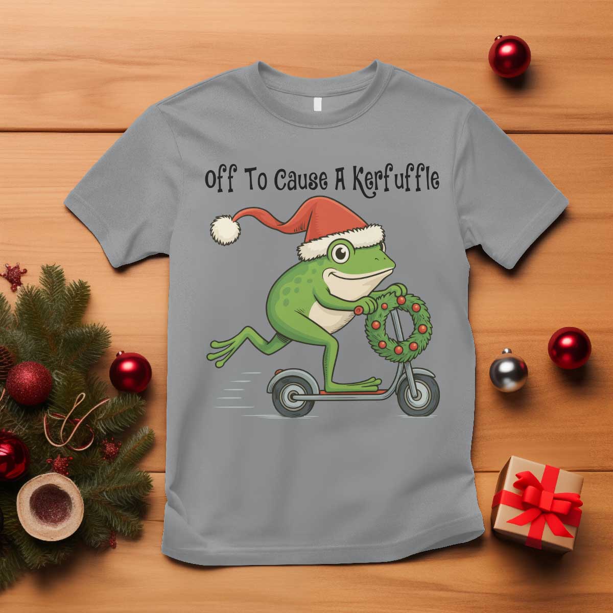 Off To Cause A Kerfuffle T Shirt Funny Frog Christmas Meme Weirdcore TS14 Sport Gray Print Your Wear