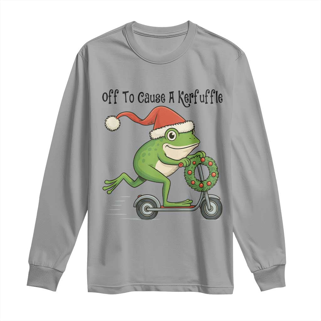 Off To Cause A Kerfuffle Long Sleeve Shirt Funny Frog Christmas Meme Weirdcore TS14 Sport Gray Print Your Wear
