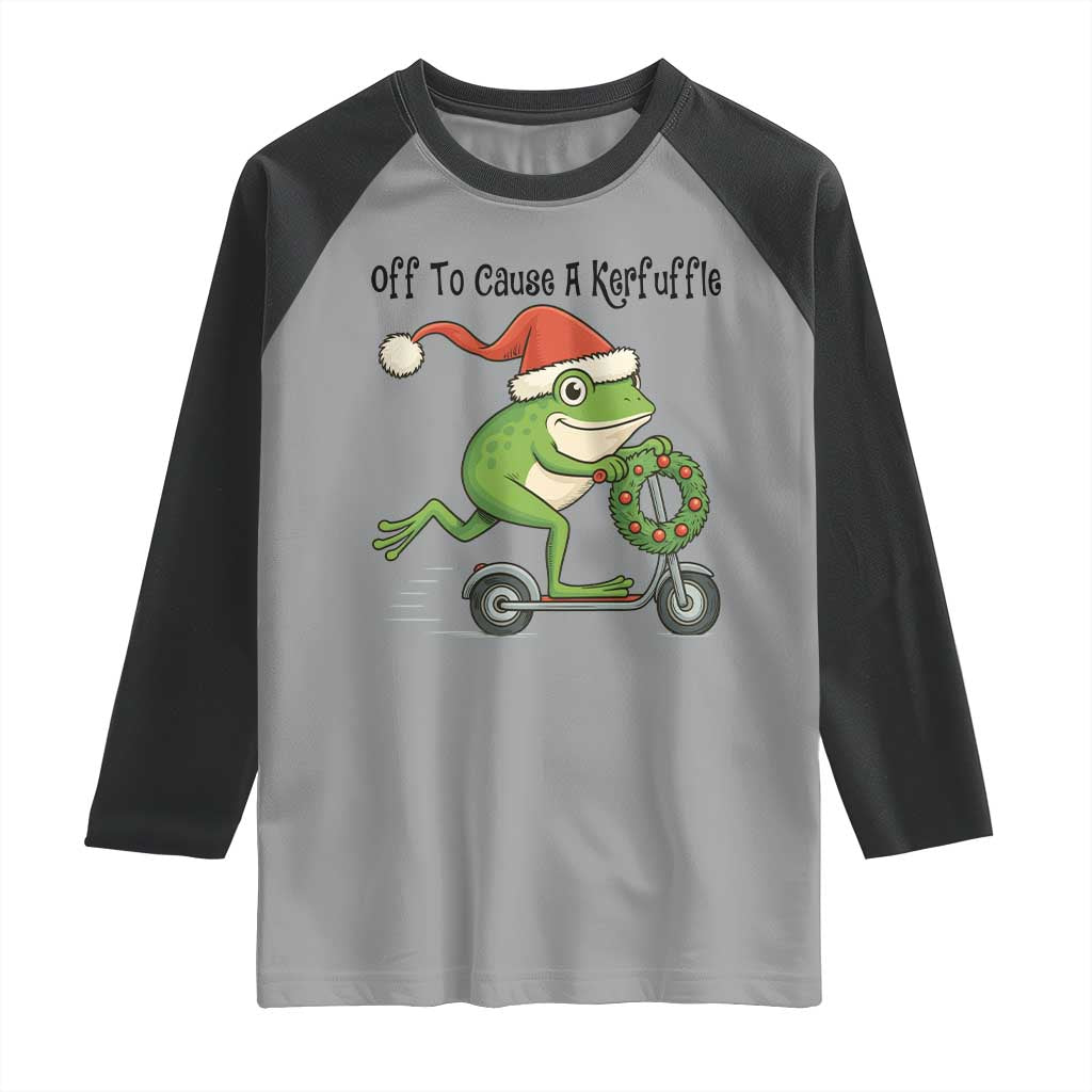 Off To Cause A Kerfuffle Raglan Shirt Funny Frog Christmas Meme Weirdcore TS14 Sport Gray Black Print Your Wear