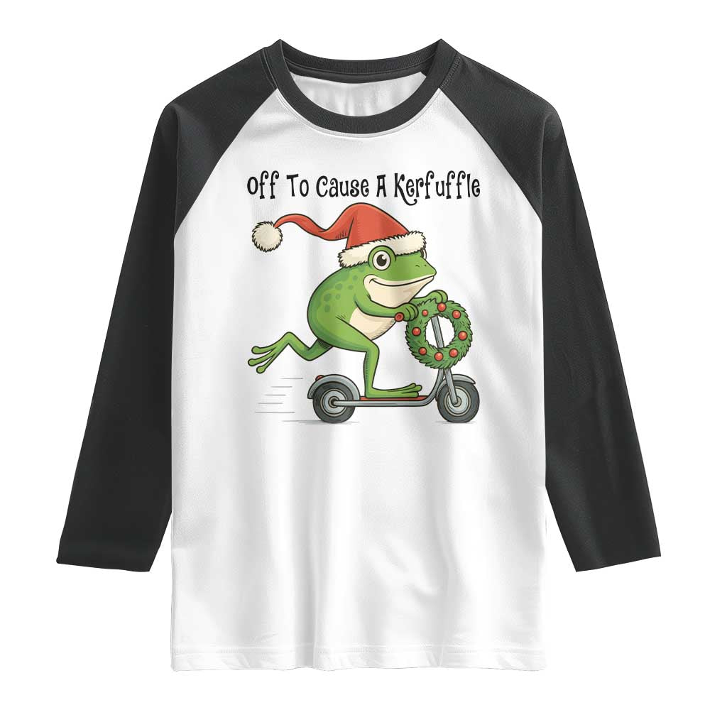 Off To Cause A Kerfuffle Raglan Shirt Funny Frog Christmas Meme Weirdcore TS14 White Black Print Your Wear