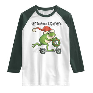 Off To Cause A Kerfuffle Raglan Shirt Funny Frog Christmas Meme Weirdcore TS14 White Dark Forest Green Print Your Wear