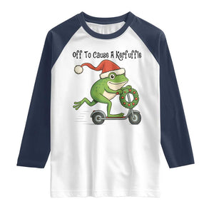 Off To Cause A Kerfuffle Raglan Shirt Funny Frog Christmas Meme Weirdcore TS14 White Navy Print Your Wear