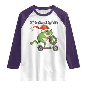 Off To Cause A Kerfuffle Raglan Shirt Funny Frog Christmas Meme Weirdcore TS14 White Purple Print Your Wear