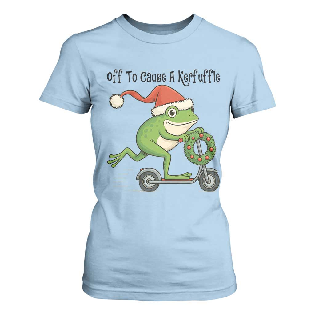 Off To Cause A Kerfuffle T Shirt For Women Funny Frog Christmas Meme Weirdcore TS14 Light Blue Print Your Wear