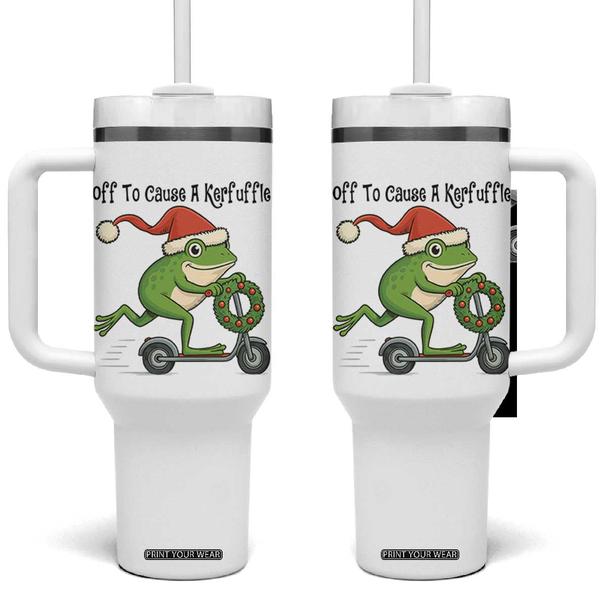 Off To Cause A Kerfuffle Tumbler With Handle Funny Frog Christmas Meme Weirdcore TS14 One Size: 40 oz White Print Your Wear