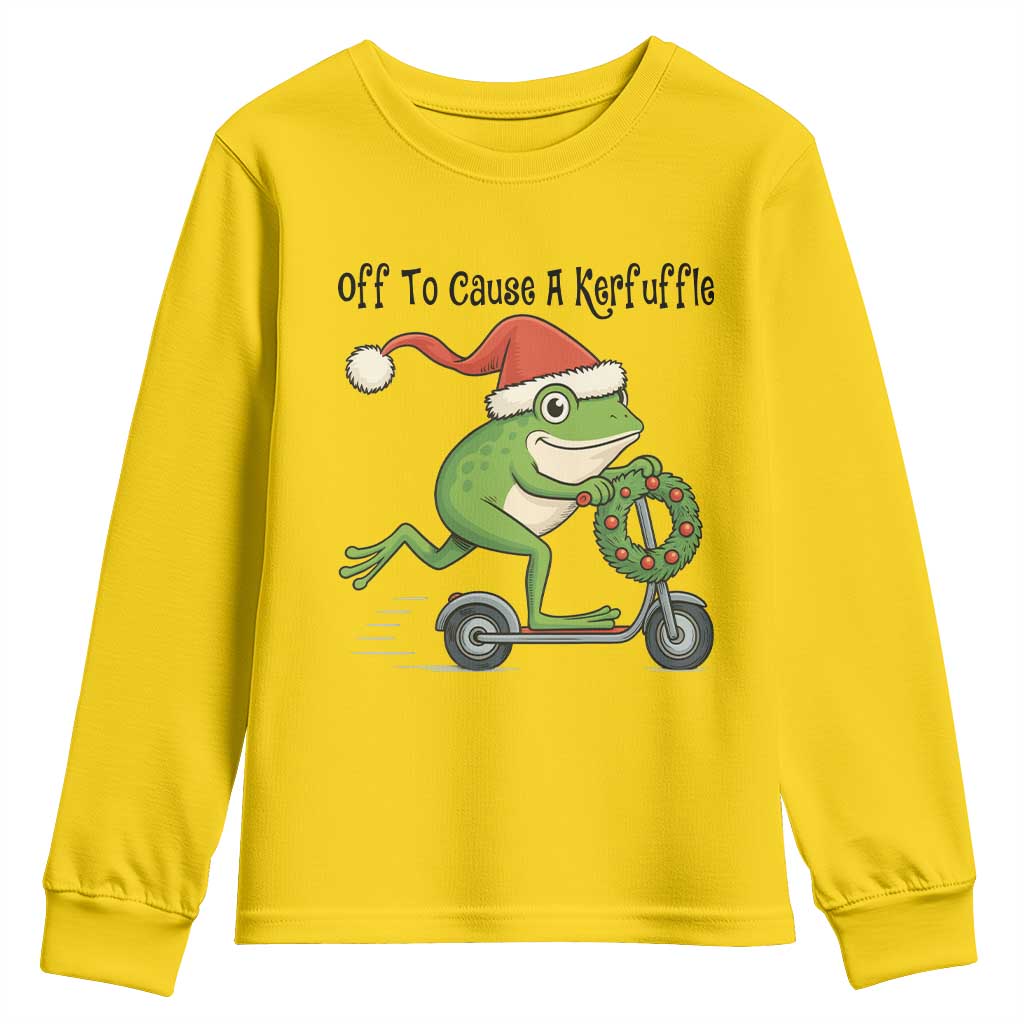 Off To Cause A Kerfuffle Youth Sweatshirt Funny Frog Christmas Meme Weirdcore TS14 Daisy Print Your Wear