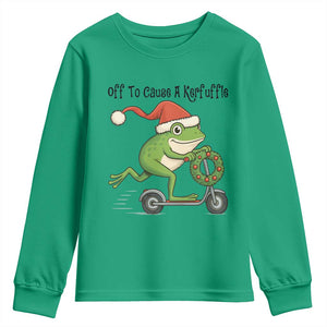 Off To Cause A Kerfuffle Youth Sweatshirt Funny Frog Christmas Meme Weirdcore TS14 Irish Green Print Your Wear