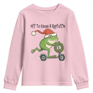 Off To Cause A Kerfuffle Youth Sweatshirt Funny Frog Christmas Meme Weirdcore TS14 Light Pink Print Your Wear