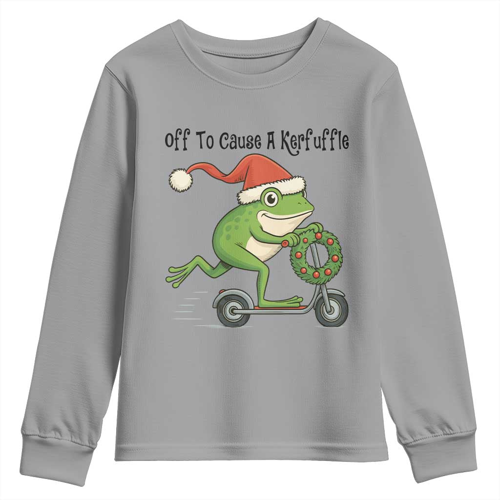 Off To Cause A Kerfuffle Youth Sweatshirt Funny Frog Christmas Meme Weirdcore TS14 Sport Gray Print Your Wear