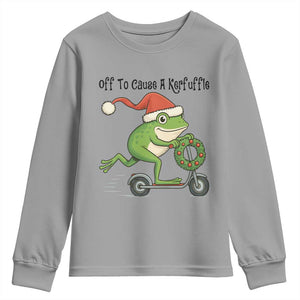 Off To Cause A Kerfuffle Youth Sweatshirt Funny Frog Christmas Meme Weirdcore TS14 Sport Gray Print Your Wear