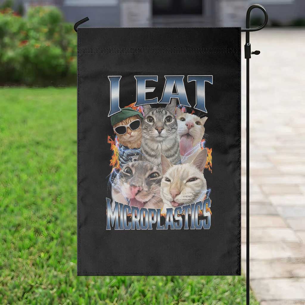 Funny Cat Meme Garden Flag I Eat Microplastics TS14 Print Your Wear