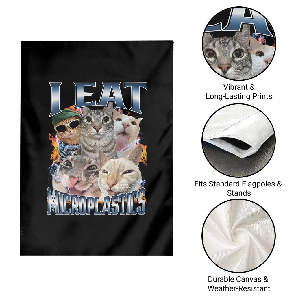 Funny Cat Meme Garden Flag I Eat Microplastics TS14 Print Your Wear