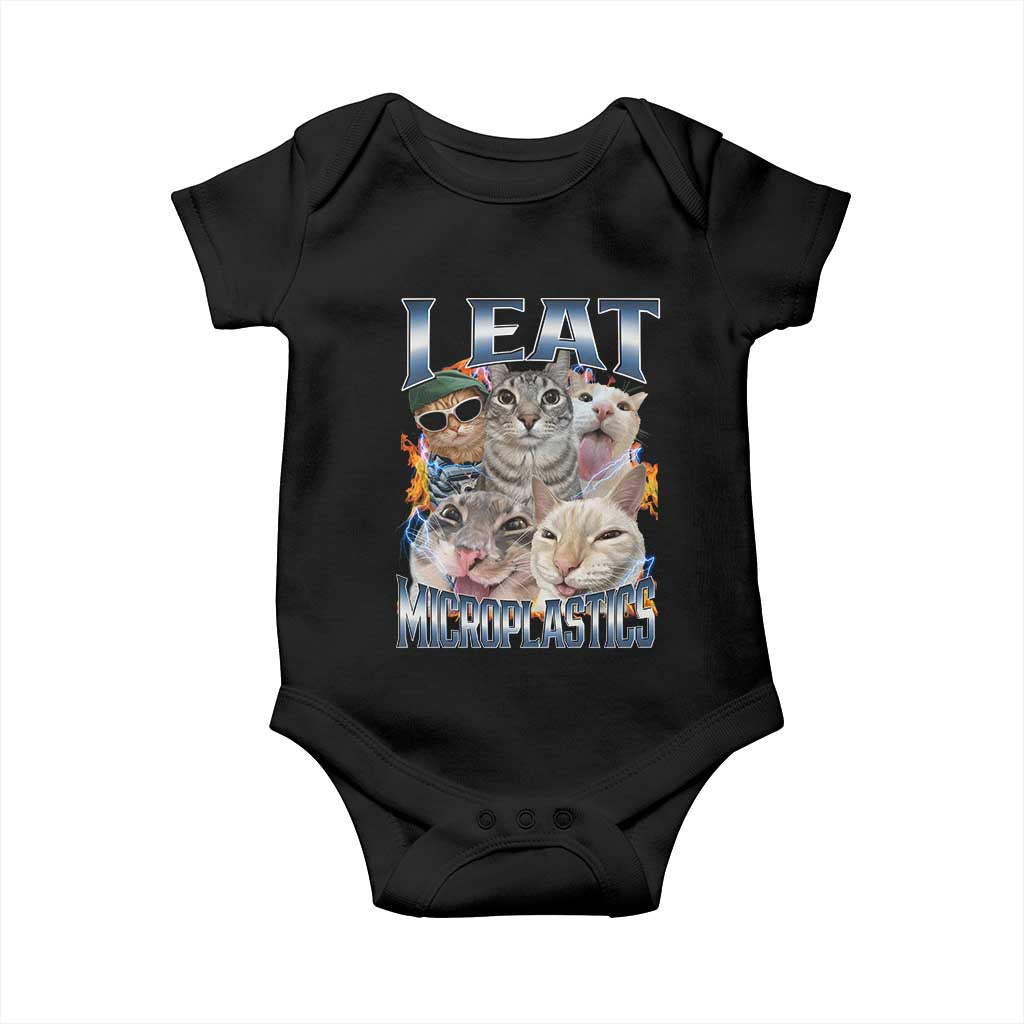 Funny Cat Meme Baby Onesie - I Eat Microplastics Humor Baby Bodysuit TS14 Black Print Your Wear