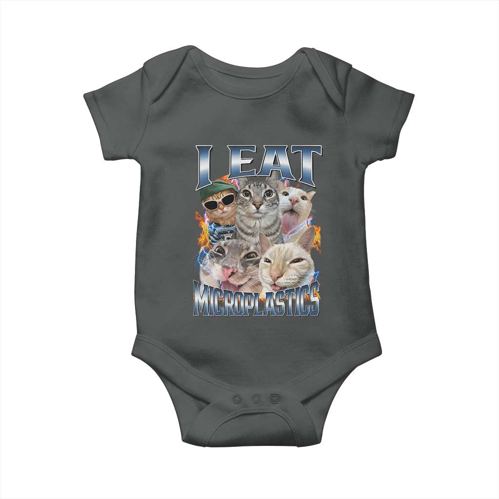 Funny Cat Meme Baby Onesie - I Eat Microplastics Humor Baby Bodysuit TS14 Dark Heather Print Your Wear