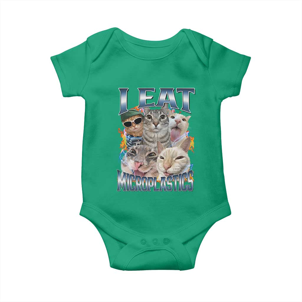 Funny Cat Meme Baby Onesie - I Eat Microplastics Humor Baby Bodysuit TS14 Irish Green Print Your Wear
