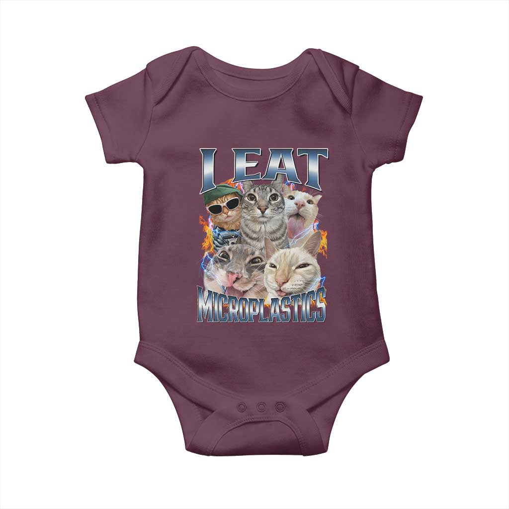 Funny Cat Meme Baby Onesie - I Eat Microplastics Humor Baby Bodysuit TS14 Maroon Print Your Wear
