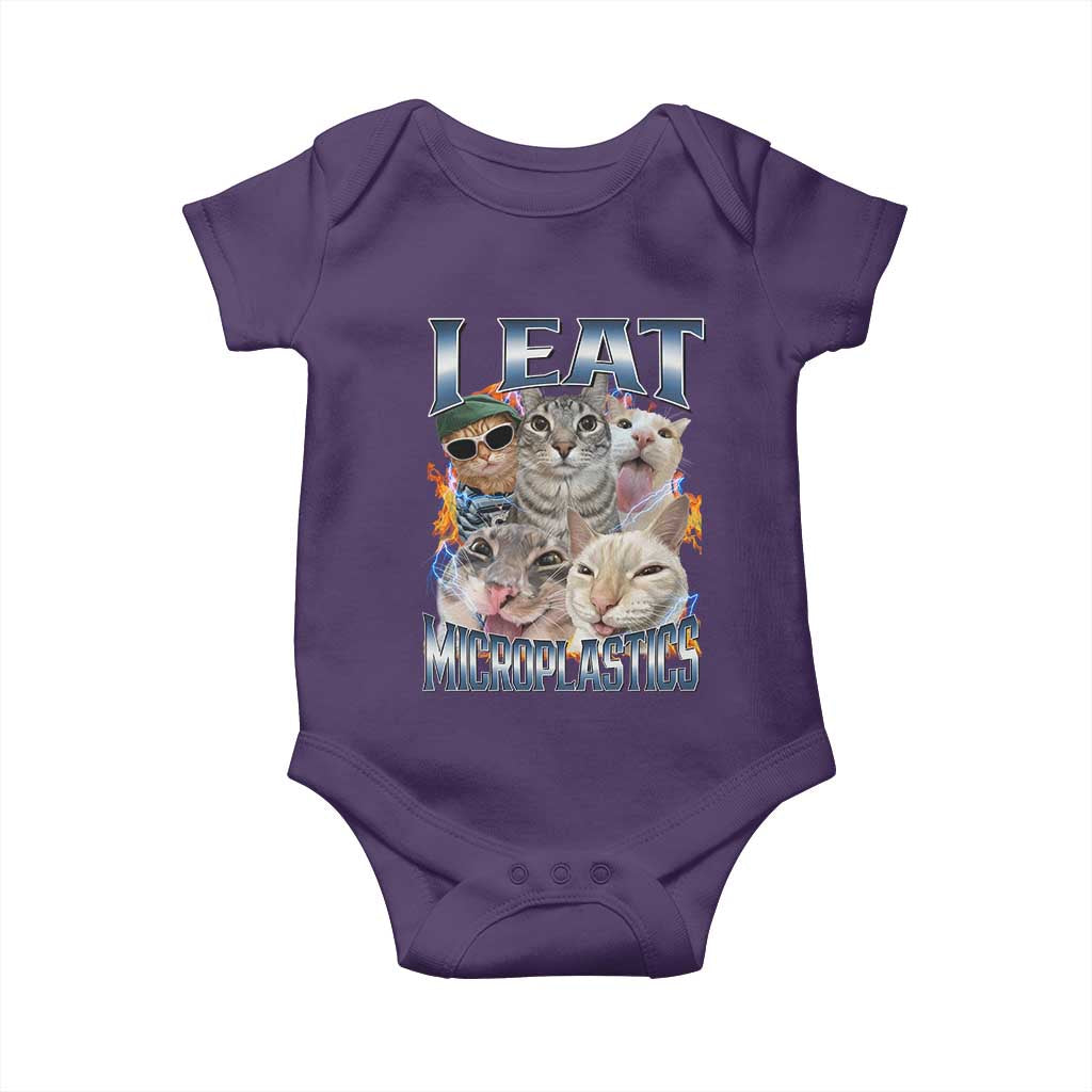 Funny Cat Meme Baby Onesie - I Eat Microplastics Humor Baby Bodysuit TS14 Purple Print Your Wear