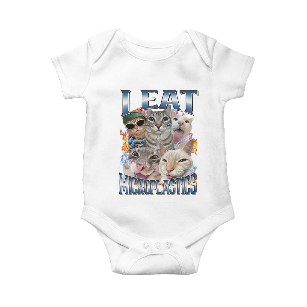 Funny Cat Meme Baby Onesie - I Eat Microplastics Humor Baby Bodysuit TS14 White Print Your Wear