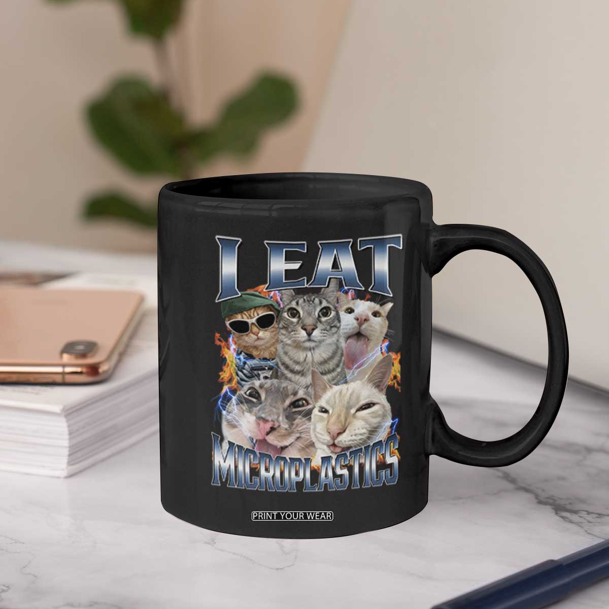 Funny Cat Meme Coffee Mug I Eat Microplastics TS14 Print Your Wear