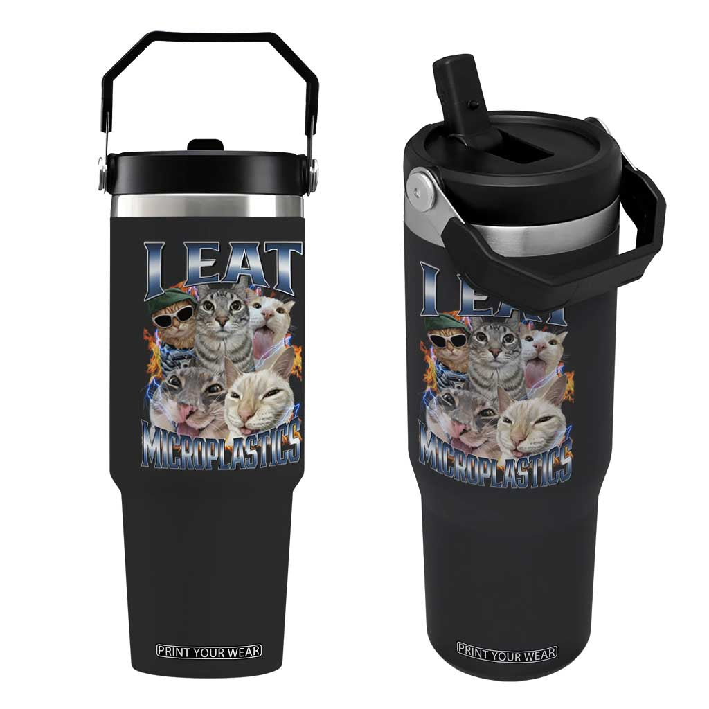 Funny Cat Meme Flip Straw Tumbler I Eat Microplastics TS14 One Size: 30 oz Black Print Your Wear
