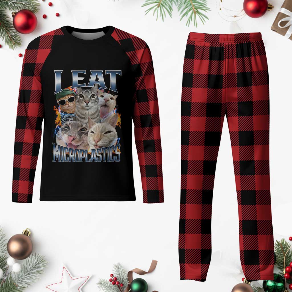 Funny Cat Meme Plaid Pajama Set I Eat Microplastics TS14 Buffalo Plaid Print Your Wear