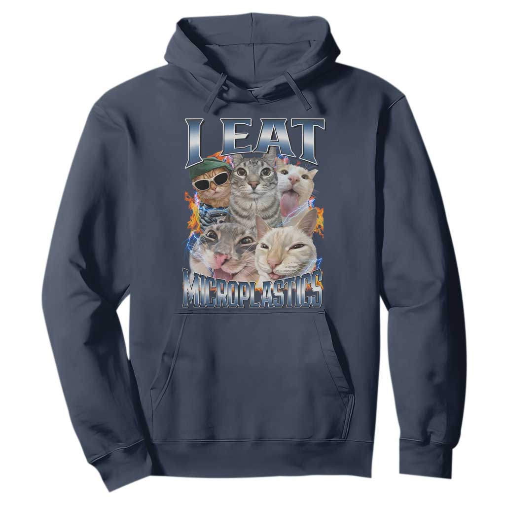 Funny Cat Meme Hoodie I Eat Microplastics TS14 Navy Print Your Wear