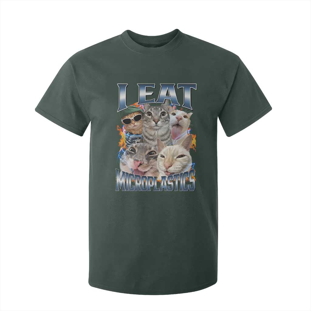 Funny Cat Meme T Shirt For Kid I Eat Microplastics TS14 Dark Forest Green Print Your Wear