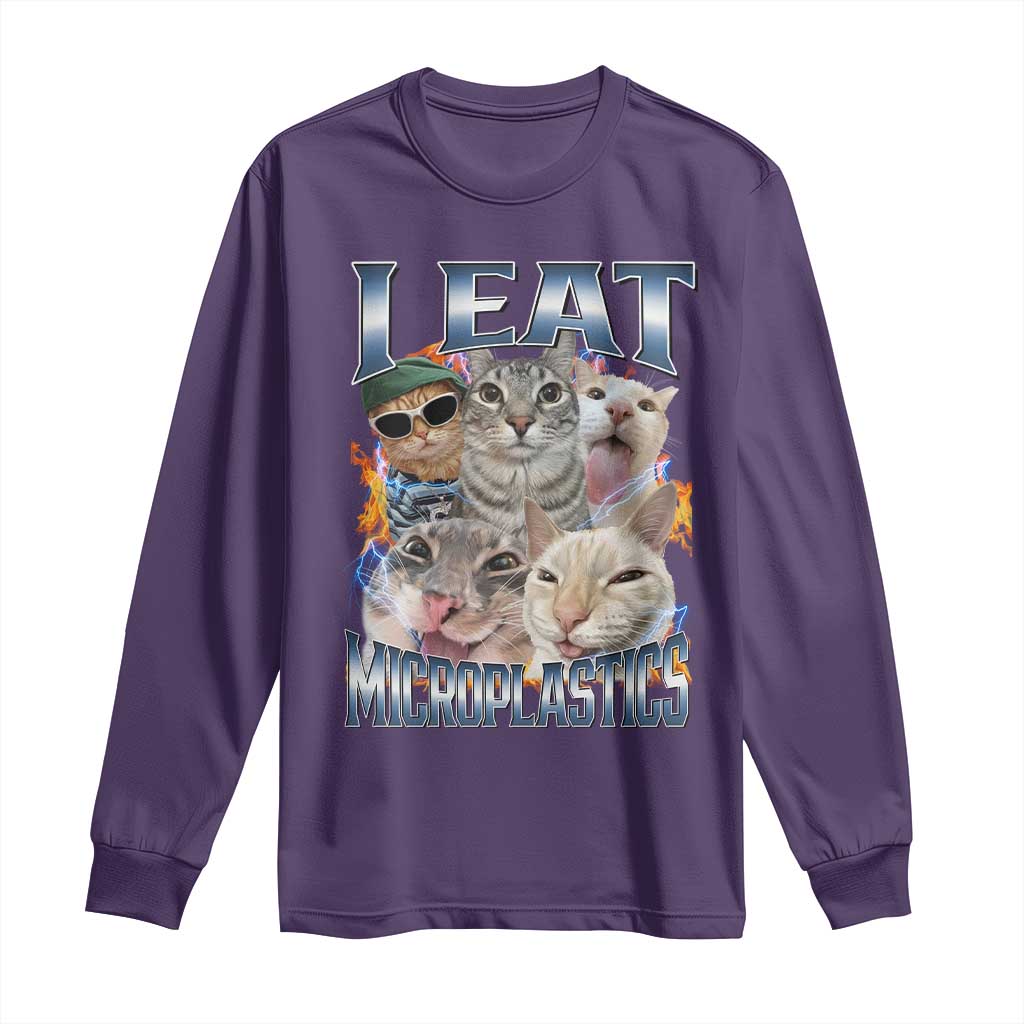 Funny Cat Meme Long Sleeve Shirt I Eat Microplastics TS14 Purple Print Your Wear